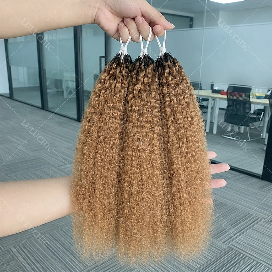 

Kinky Curly Feather Crochet Human Hair Extensions Honey Blonde Unprocessed 100% Real Human Hair Suitable For Women Pre-divided Small Spirals Curly Crochet Human Hair Reusable Crochet Human Hair Extensions For Bohemian Braiding
