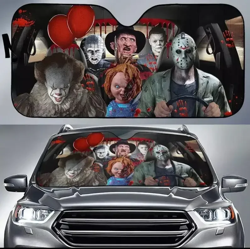 Horror Movie Car SunShade Jason Voorhees , Freddy Krueger, Pennywise Car SunShade Horror Movie Characters