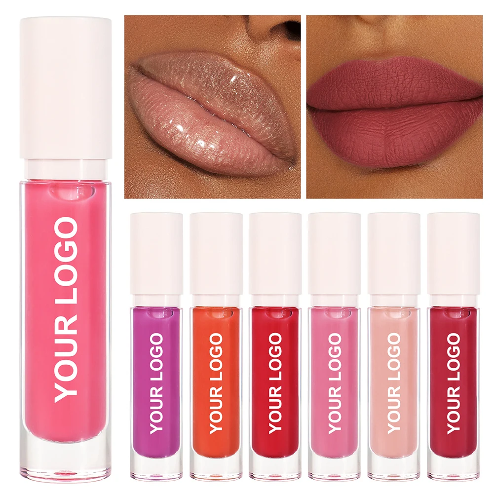 6ml Private Labe Lipgloss Custom Bulk White Cap Round Tube Gloss with Long-lasting Color Matte Mirror Lip Glaze Moisture Makeup