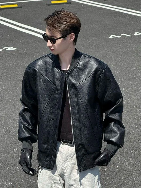 

Мужская кожаная куртка в стиле ретро American Sle, водонепроницаемый мотоциклетный костюм с воротником-стойкой, бейсбольное пальто, верхняя одежда Sli