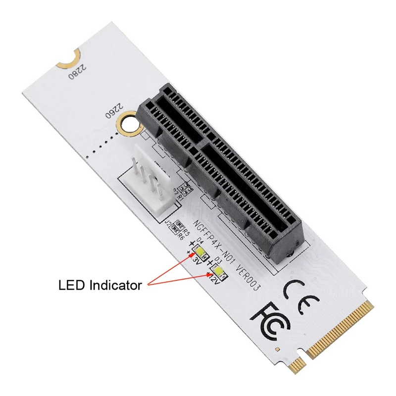 M.2 مفتاح M إلى بطاقة محول PCI-E ، 4 دبوس سلك الطاقة ، NGFF ، إشارة 4X ، Nvme مع الضوء