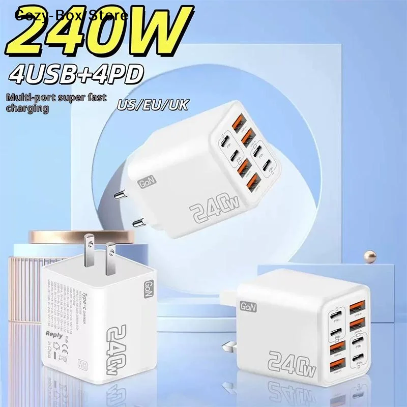 [ZY]240W GaN USB C Charger 8 In 1 Fast Charging Phone Charger Power Adapter For Phone Type C EU/US Plug Wall Charger[ZY]
