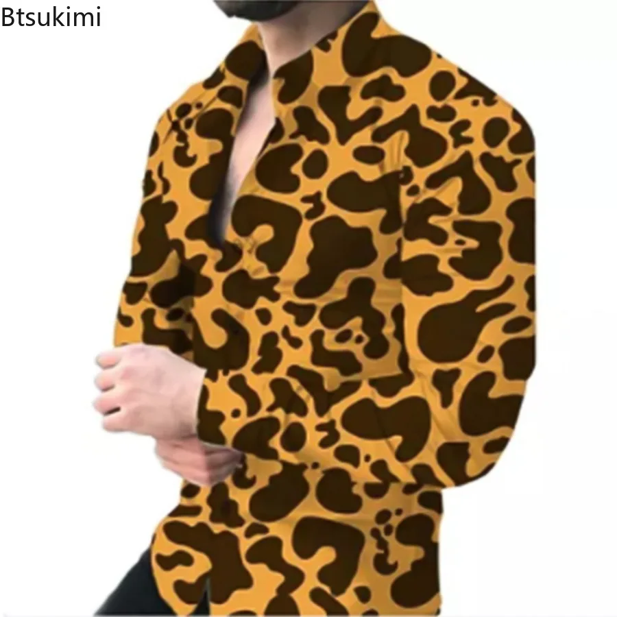 2025 Fashion New Men's Club Leopard Print Shirt High Quality Long Sleeve Men Social Casual Party Shirts Streetwear Camisas Homme