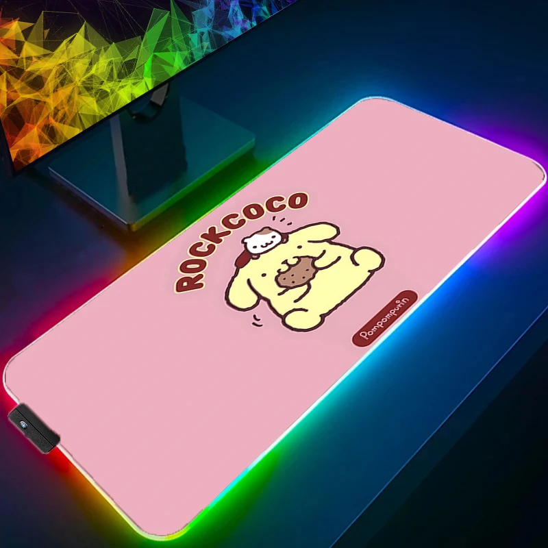 

LED Mouse Pad P-pompompurin Anime Gaming Accessories RGB Mousepad Kawaii 800x300 Gamer PC Computer Keyboard Desk Mat Backlight