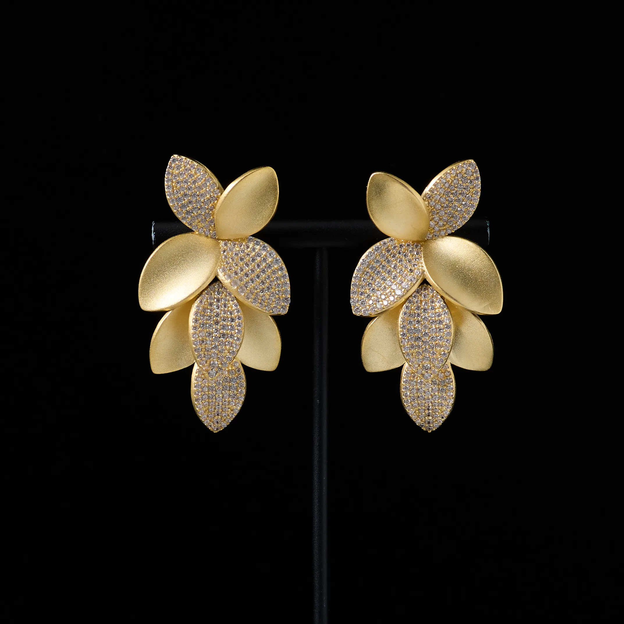 241108 Trandy Women Earrings Sandblasting Earrings Layer Ellipse Drop Earrings Cubic Zirconia Woman Party Anniversary Jewelry