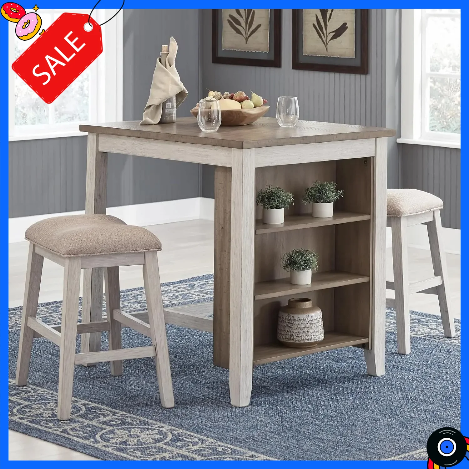 

Бестселлер: Обеденный набор Skempton из 3 предметов для столовой зоны, включает стол и 2 барных стула, с мягкими сиденьями, из дерева, цвет белый меланж