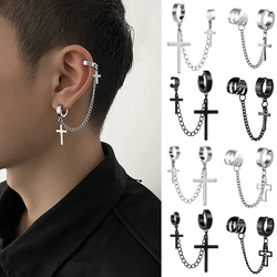 WKOUD-pendientes de Clip de cruz Punk para hombres y mujeres, puños de oreja, aleación de Zinc, joyería fresca, cadena Retro Vintage de Metal, moda para adolescentes, 1 pieza