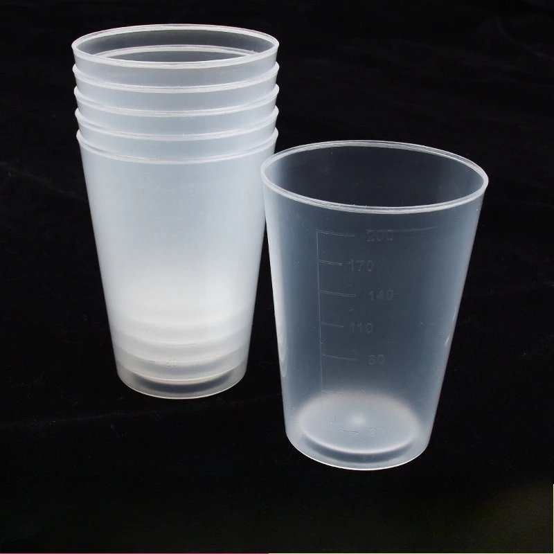 Juego de 10 Tazas Medidoras de Plástico Transparente de 200 ml con Escala en Mililitros, Tazas Graduadas Multiusos para Dispensar