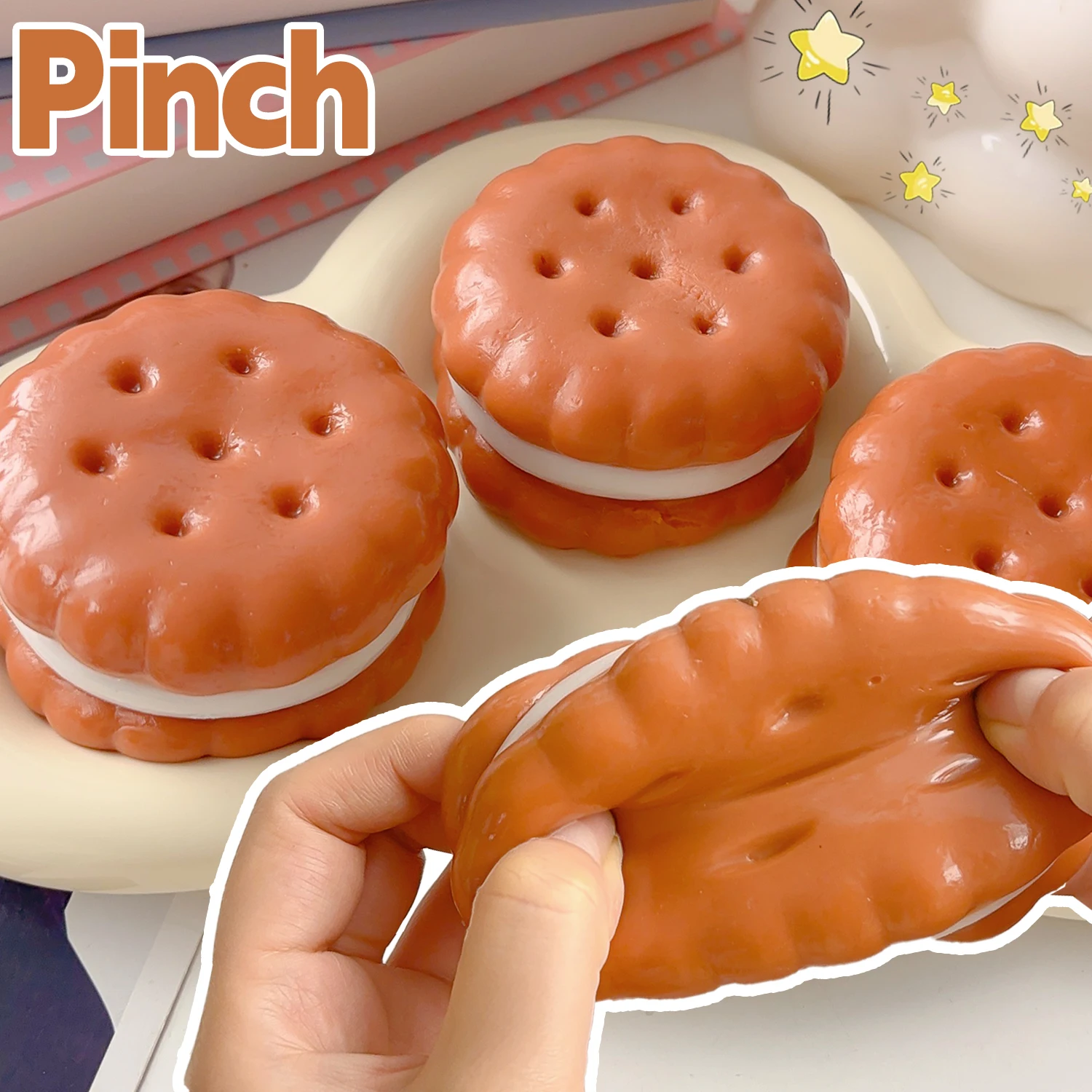 어린이 불안 완화 핀치 장난감 시뮬레이션 샌드위치 비스킷 실리카 젤 짜기 핀치 장난감 성인 Fidgety Comfort Props