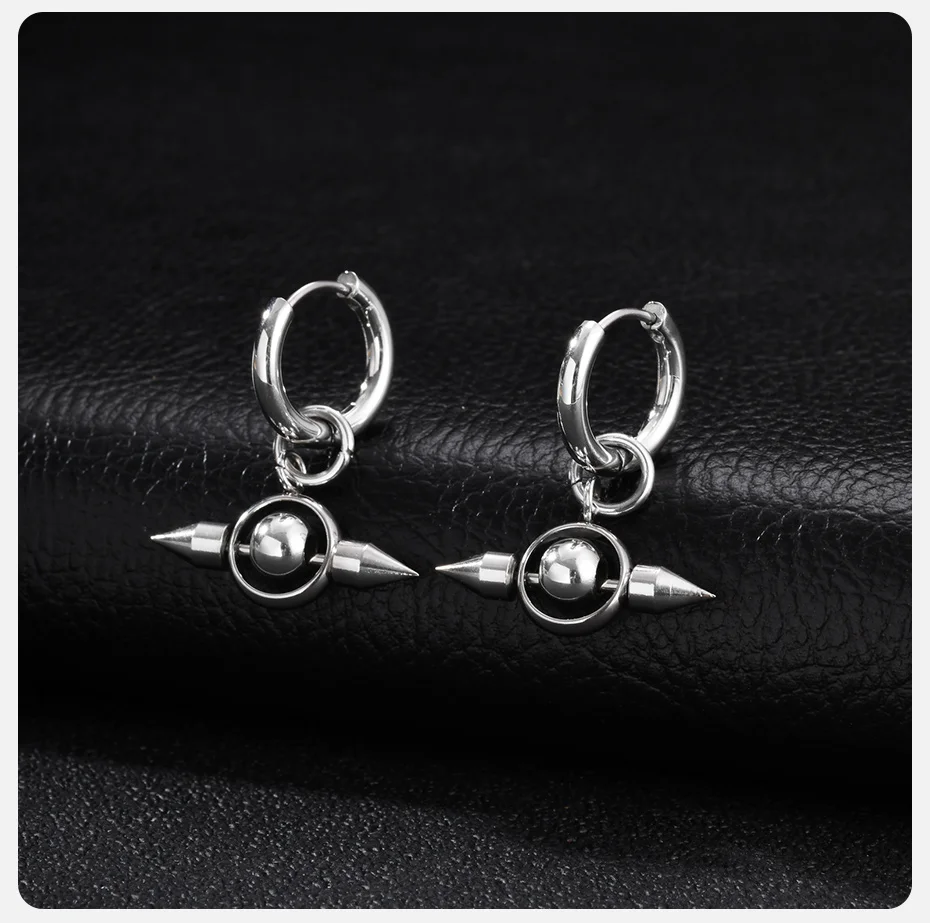 Vnox Punk Spike Rotierende Kugel Hängeohrringe, Edelstahl Gothic Hip Hop Unisex Tropfenohrringe Geschenk für Männer Frauen – Detail 5