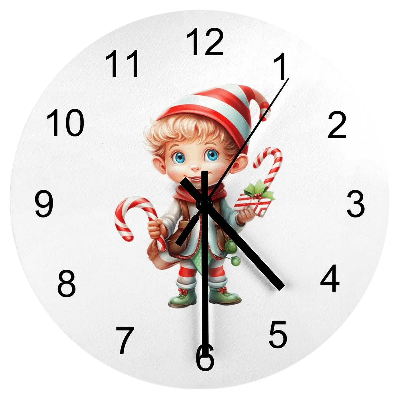 

Workshop Wall Clock Christmas cartoon kids Clocks 12 inch Mute Wooden Round Creative Easy To Read Rustic