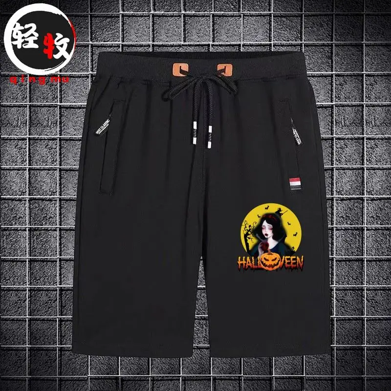 

Pure Cotton ort Pants for Men Running Training Sports Five-Quarter Casual Summer Breathable Trendy Brand Cartoon Print Mid-...