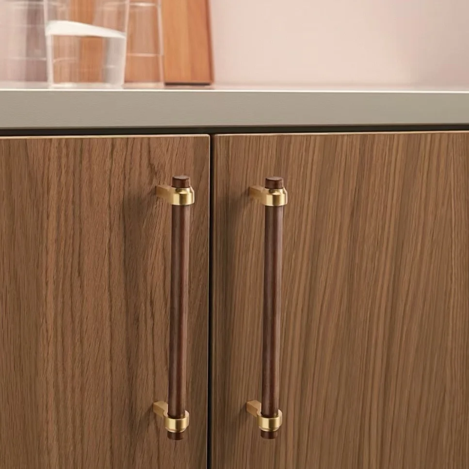 

Chinese style minimalist wood grain cabinet door handle drawer wardrobe cabinet drawer black walnut wood door handle