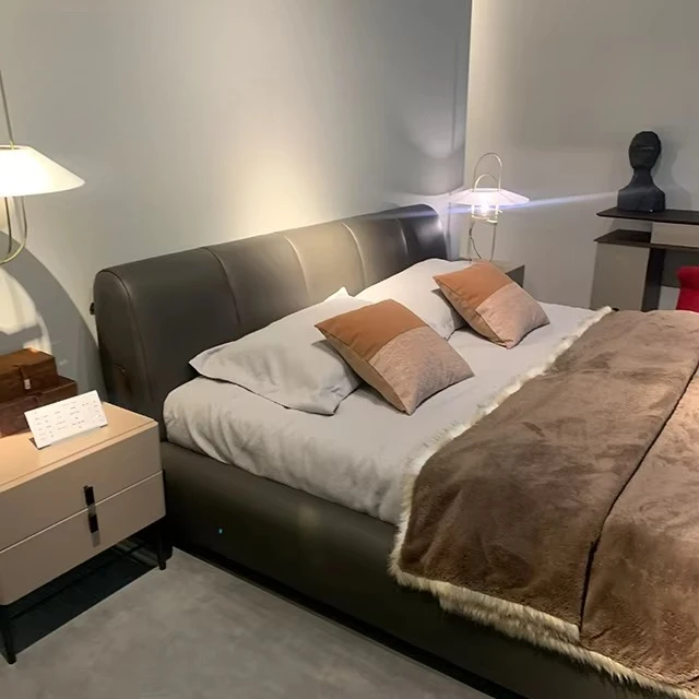 Cabecero de cuero de diseño moderno europeo de lujo, tamaño Queen, marco de cama tamaño King, camas para niños, juegos de dormitorio, muebles