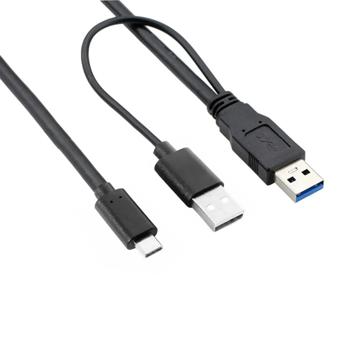 2 in 1 USB 3.0 Type A Male to USB Type C 3.1 Male Data Cable+USB2.0 Power Cable Y Splitter 60CM For HDD Laptop & Hard Disk