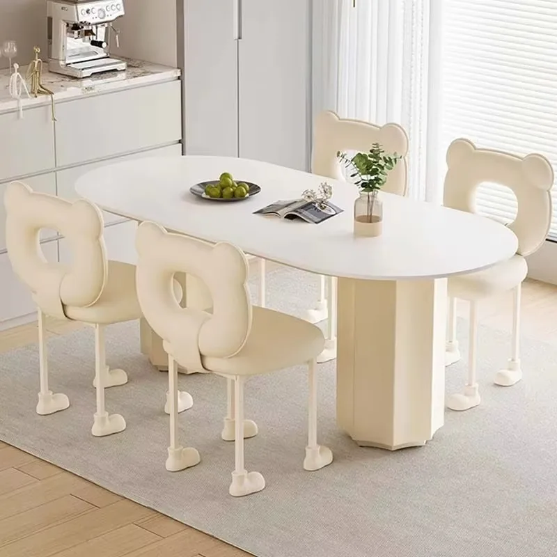 Oval Unique Chairs Dining Table Modern White Metal Design Nordic Table Restaurant Luxury Tavolo Da Pranzo Furniture Home