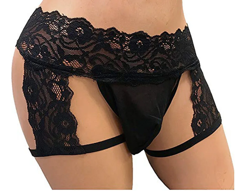Männer Sexy Suspensorium Sissy Transparent Mesh Unterwäsche Spitze Tanga Enhance Pouch Bikini Kurze G-Strings Homosexuell Penis Pouch Unterhose