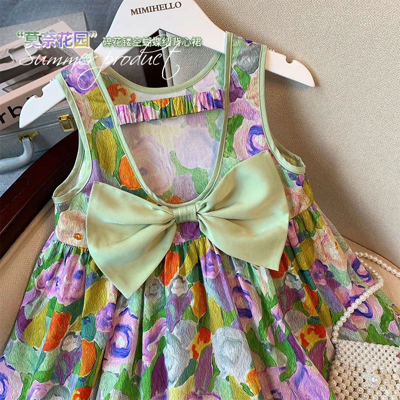 

Girls' Summer Floral Strappy Bow Princess Dress Children Kids' Skirt Baby Summer Clothing