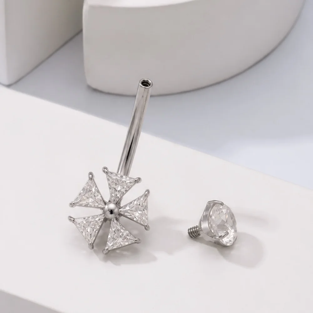 Innengewinde G23 Titan Bauchnabelring mit verschiedenen Formen, Opal-Zirkon Nabelpiercing-Schmuck, Körperpiercing-Zubehör – Detail 5