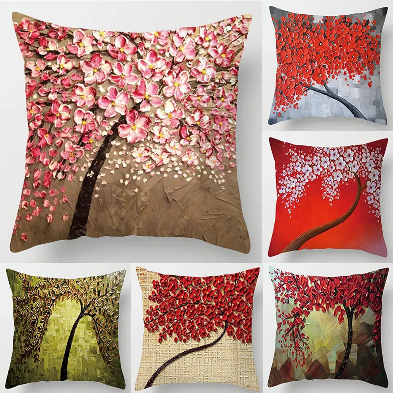 Red leaves lovers Valentine\'s Day series pillow case Maple Leaf Falling Pillows cover Tree Pattern Retro cushion pillowcases