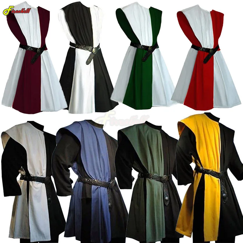 

Mens Medieval Larp Warriors Knight Costume Cosplay Tunic Vest Gown Shirt Tops Sleeveless Tabard Coat Surcoat For Adult Plus Size