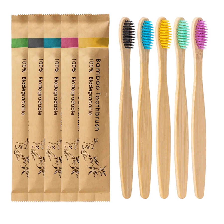 Single Cowhide Wrapped Bamboo Toothbrush Set Natural and Environmentally Friendly Bamboo Toothbrush Tablet One Box of 10 PCS