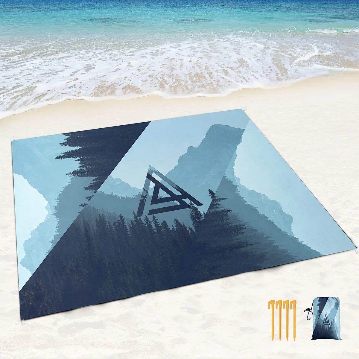 Polyester Beach Blanket Waterproof Sandproof,Quiet Mountain Minimalism Abstract Outdoor Pad for Seaside,Travel,Camping,Hiking