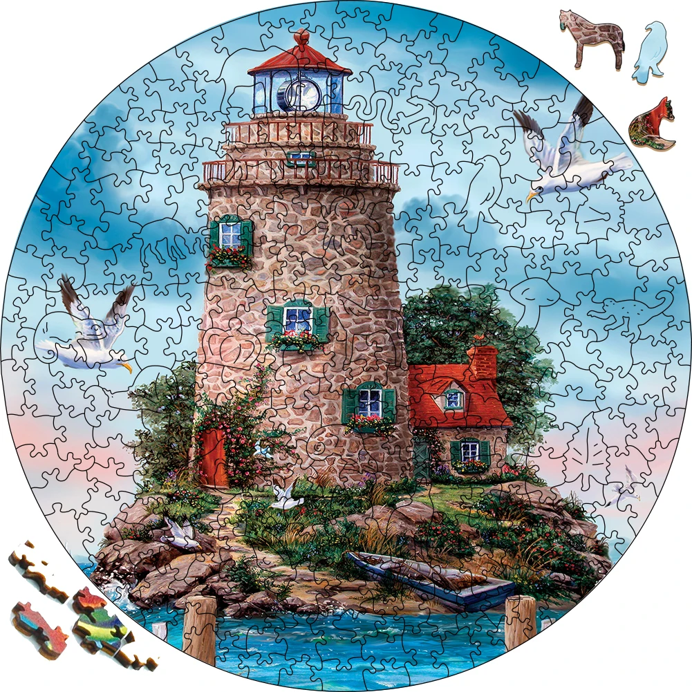 Island Light House Wooden Jigsaw Puzzle Party Games Toys For Adults Wood Puzzles Board Game Wood Scenery Toys For Children