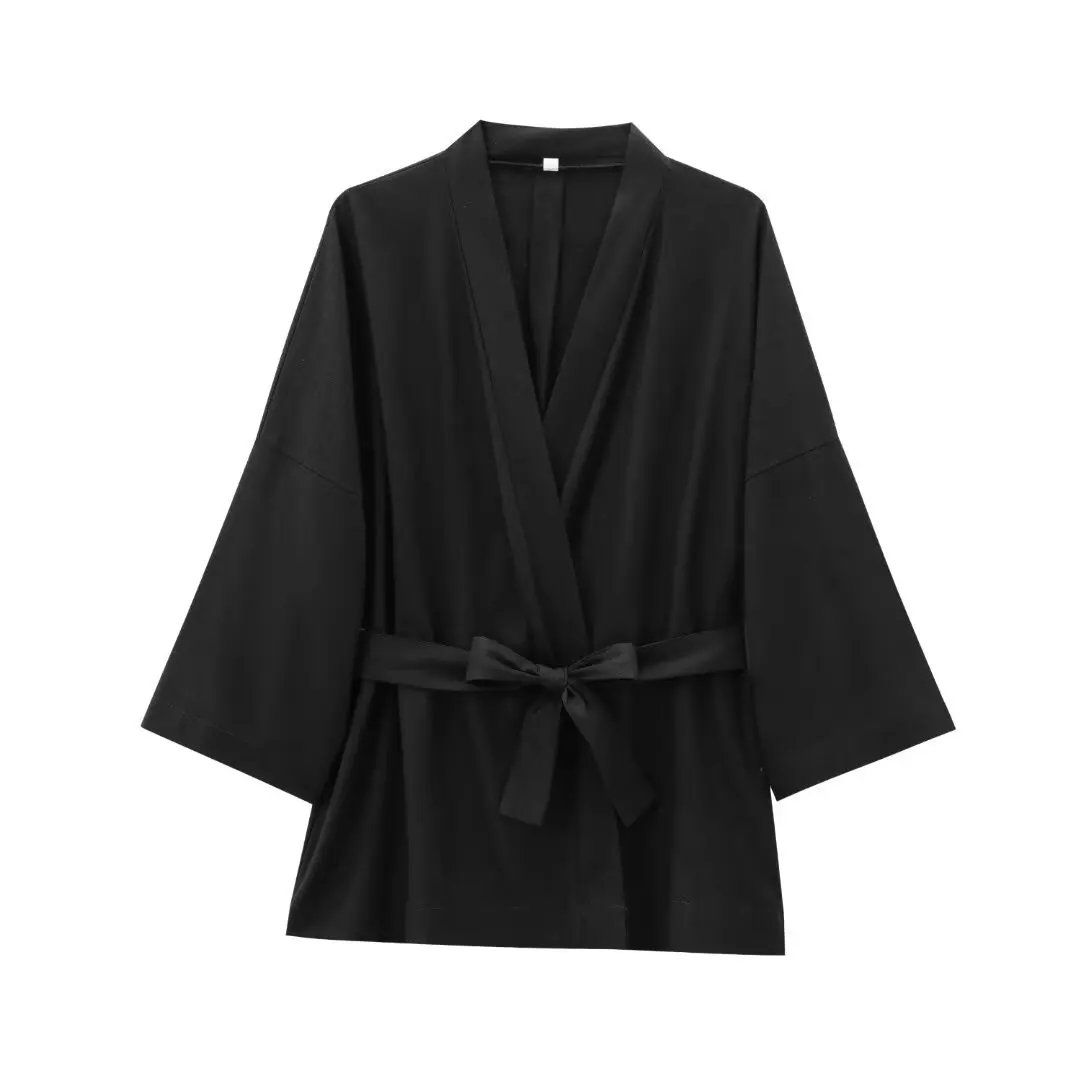 2025 القطن الكتان كيمونو قمصان سترة مع حزام المرأة قميص خمر النمط الصيني قمصان طويلة الأكمام Haori معطف اليابانية الخريف