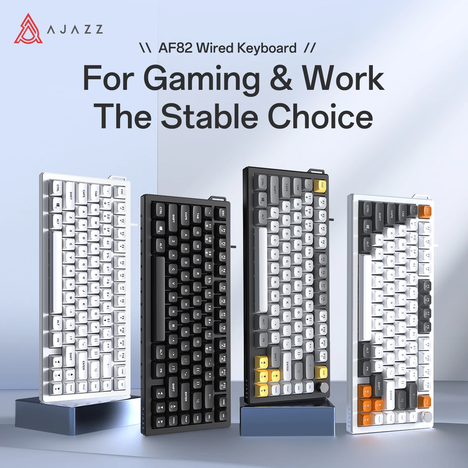 Ajazz 75% Layout AF82 Wired Membrane Keyboard Volume Adjustment Knob Single-Mode 82-Key Office Keyboard Plug and Play DIY
