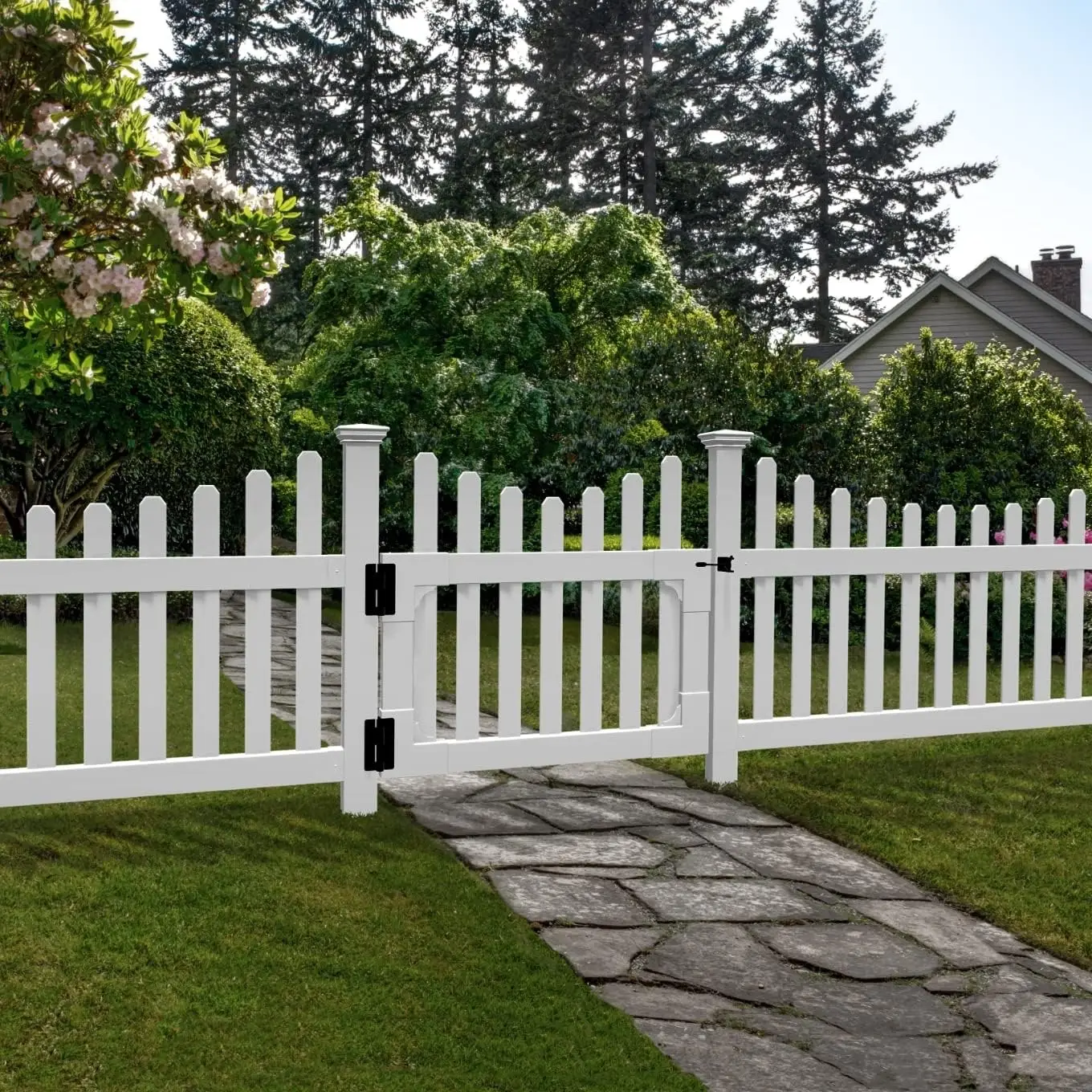 WamBam All American Scalloped Picket Gate, White Vinyl DIY No Dig Kit | 3ftH x 3.5ftW, 1 Gate, Hardware Included, ZP19043