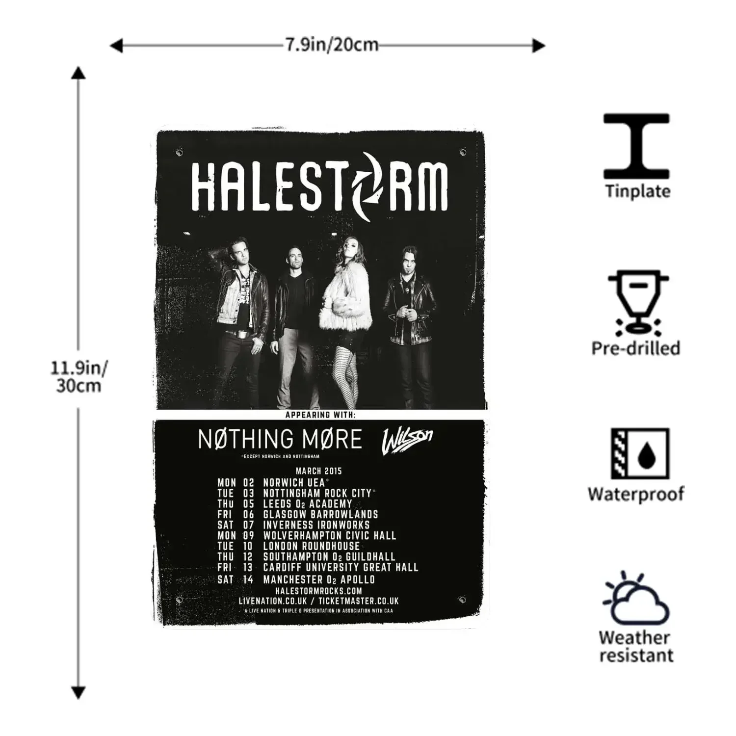 Halestorm แผ่นโลหะดีบุกและป้ายเครื่องตกแต่งฝาผนัง, โปสเตอร์กัปตัน, ตกแต่งวินเทจ, บาร์, ผับ, สโมสร, การเครื่องตกแต่งฝาผนัง