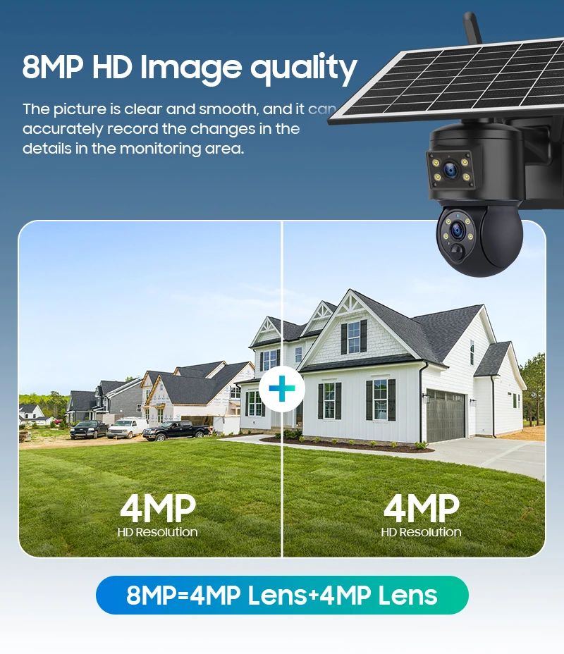 SHIWOJIA 4K 8MP Solar Camera 4G SIM Card Dual Screen Recording Humanoid Tracking Color Night Vision Home Security PTZ Camera