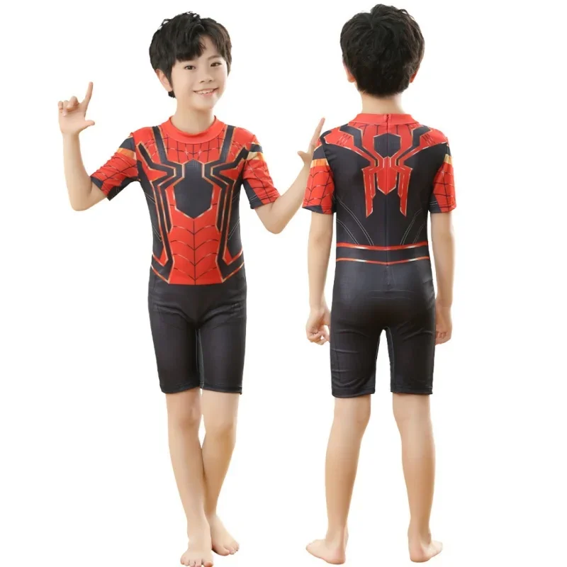 ชุดว่ายน้ำสไปเดอร์แมนเด็กผู้ชายชุดคอสเพลย์ผู้หญิงอเวนเจอร์สซูเปอร์ฮีโร่ชุดว่ายน้ำสำหรับเด็กเด็กไอรอนแมนรัดรูปบอดี้สูทว่ายน้ำชายหาด