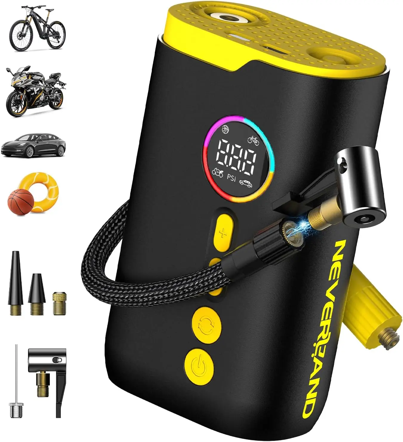 

Portable 150 PSI Electric Air Pump for Car, Bike & Motorcycle Tires with Gauge