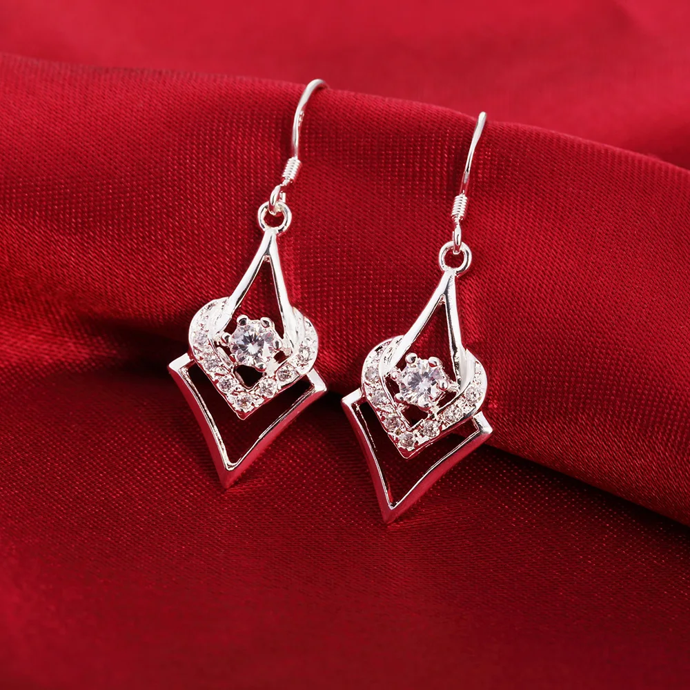 925 Sterling Silver Earrings Square Heart Combination Drop Earrings For Women Jewelry Fashion Party and Daily Wear