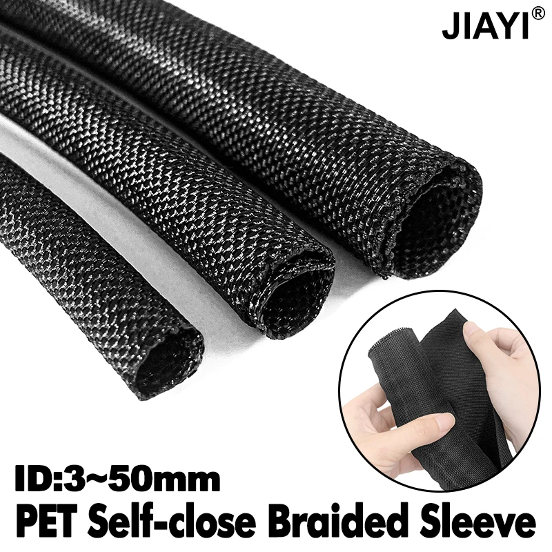 3mm 5 8 10 13 16 19~50mm PET Open Ended Expandable Cable Sleeve 5m Self - Closing Braided Insulated Wire Protect Sleeving