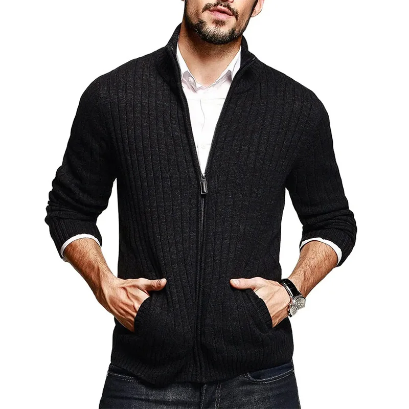 2023 Autumn/winter New Sweater Men Solid Color Half High Neck Long Sleeve Zipper Slim Fit Knitted Cardigan Men