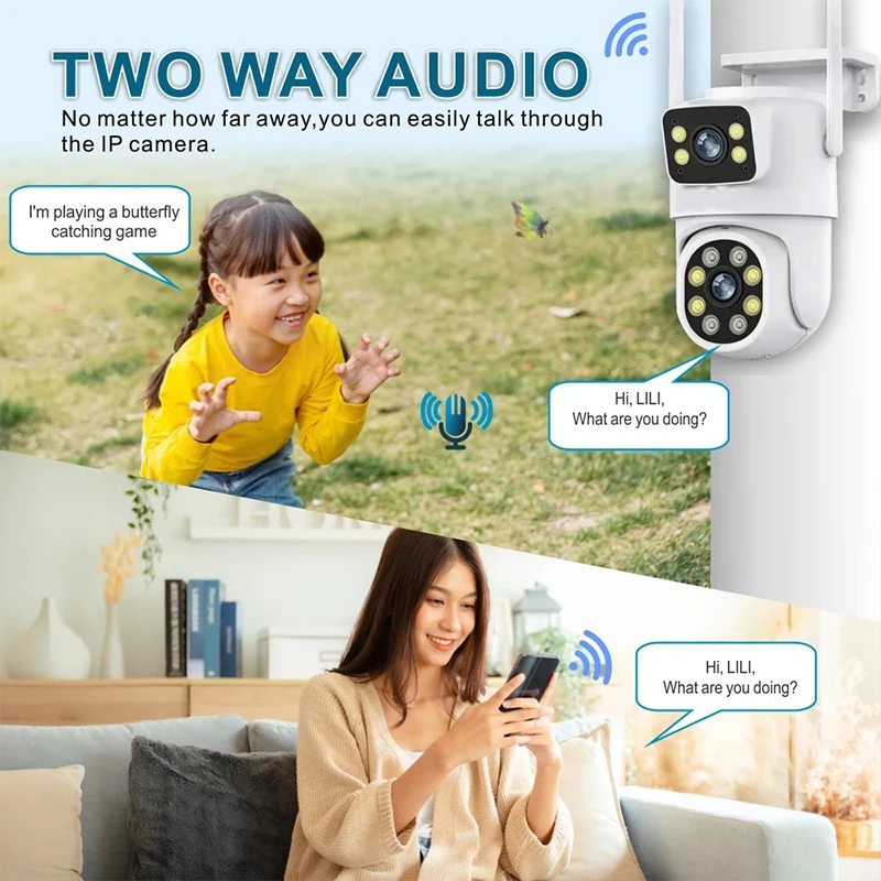 8MP PTZ Wifi Camera with Dual Lens Dual Screens AI Human Detection Wireless Outdoor Security IP Camera