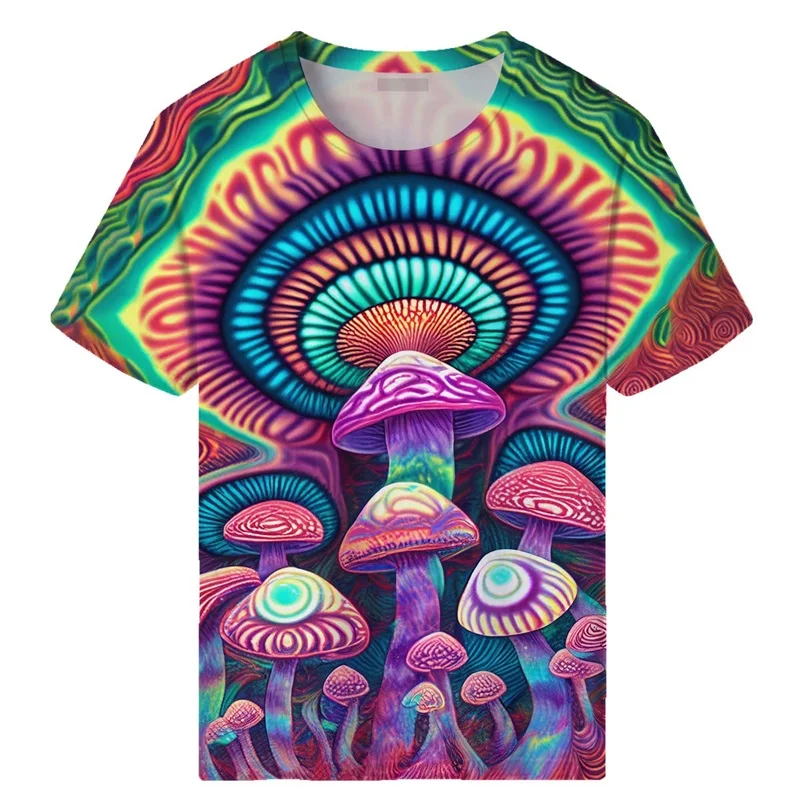 3D Full Print Novelty Magic Mushroom Graphic Tshirt Mens Casual Short Sleeve Crew Neck Tee Tops Kids Oversized Funny Tshirts