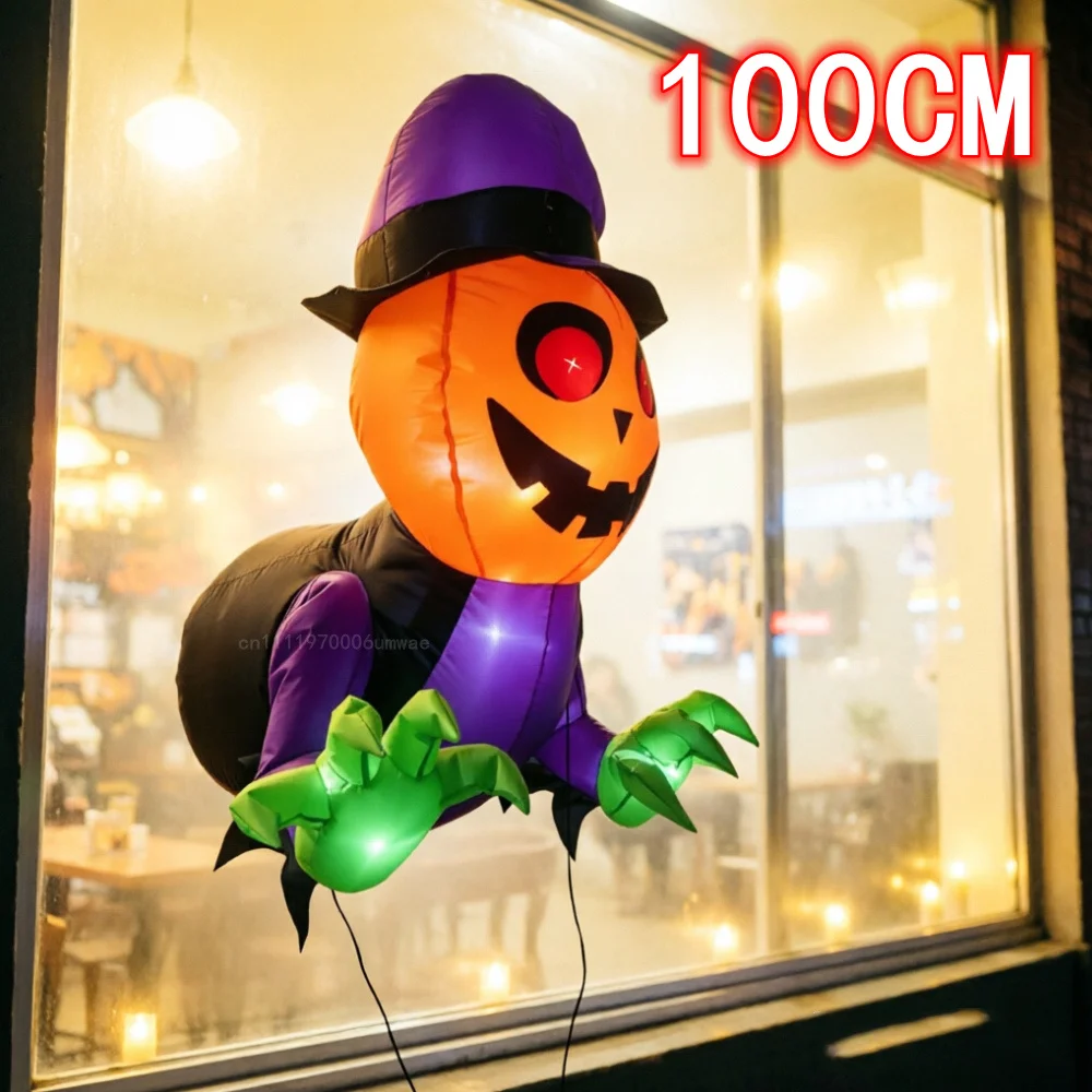 1M Halloween Inflatables Broken Window Ghost Pumpkin Decorations With LED Halloween Decorations Party Indoor Outside Yard Garden