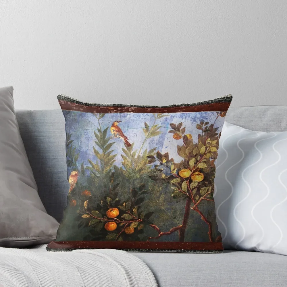 

ANTIQUE ROMAN WALL PAINTING Flower Garden Flying Birds Over Quince Trees Throw Pillow pillowcases for sofa cushions pillow