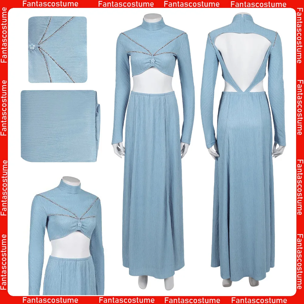 

Padme Cosplay Amidala Costume Movie Space Battle Roleplay Blue Dress Women Shirt Skirt Outfits Halloween Carnival Disguise Suit