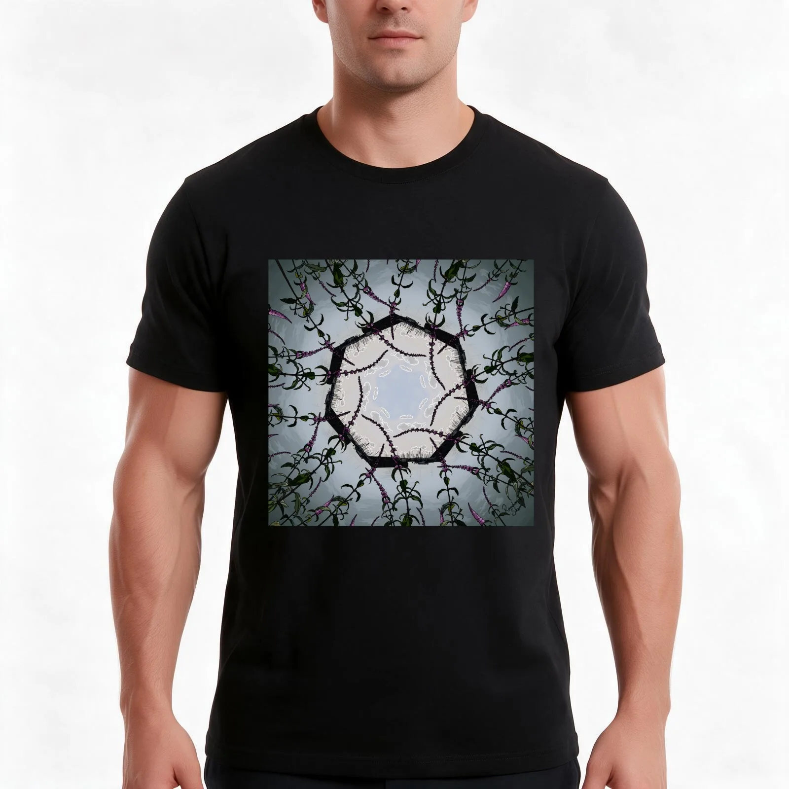 Harbour Blooms, Worldflower 15, Seascape Abstract Digital Art. T-Shirt, Summer Casual Cotton Tee, Oversized Streetwear Tops