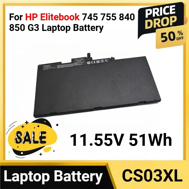 

Аккумулятор для ноутбука HP Elitebook 745 755 840 850 G3, 11.55V, 51Wh, серия CS03XL, совместим с моделями 745, 755, 840, 850 G4, CS03, CS03XL, CS03046XL.