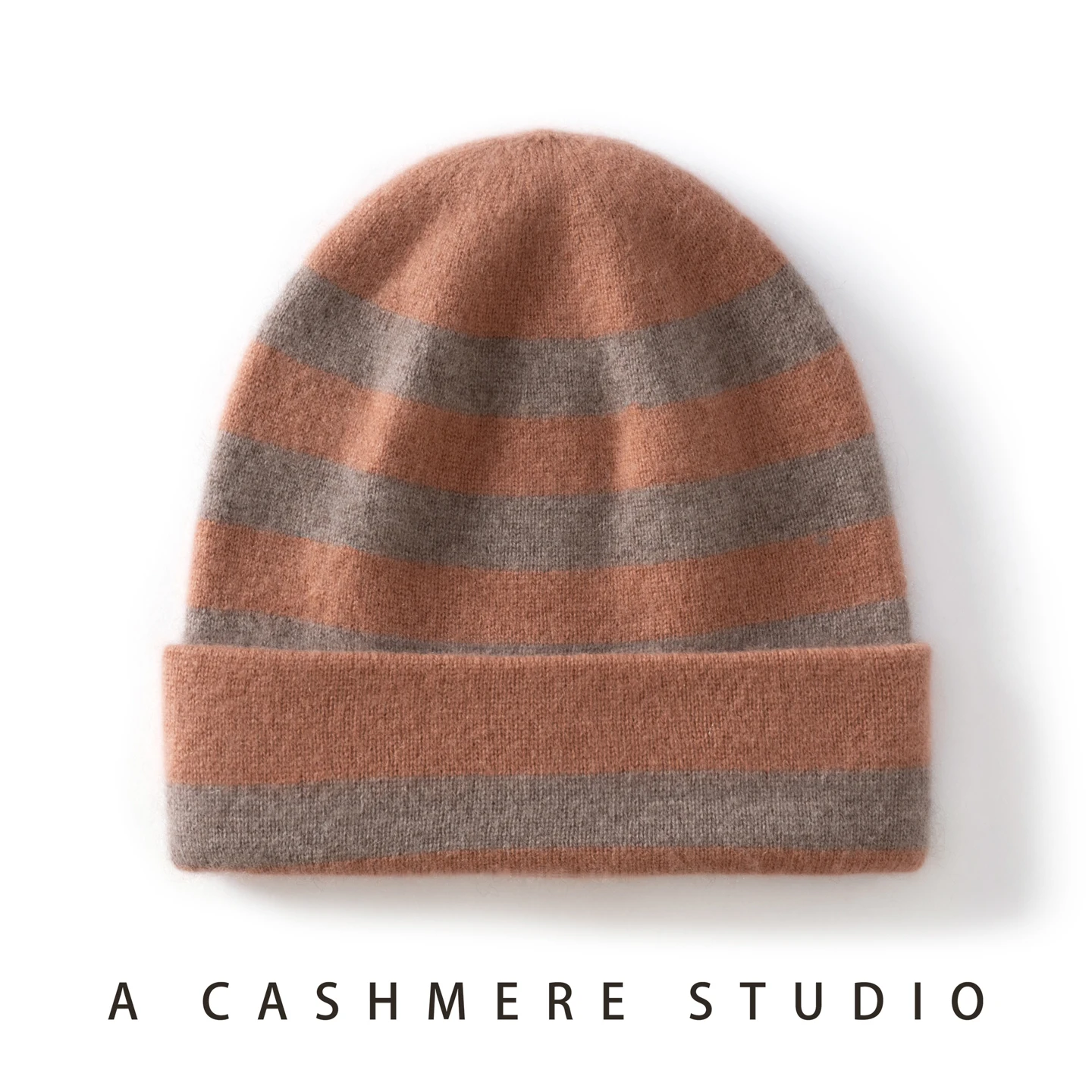 New Knitted100%Cashmere Beanie Hats For Men and Women High Quality Fashion Striped Knit Hats Winter Warm For Women Casual Hats