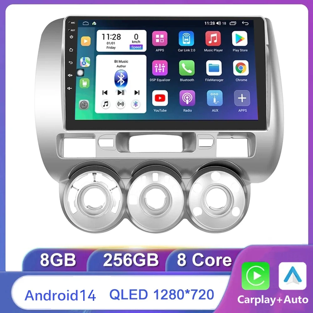 2 Din Android 14 Car Stereo Radio Multimedia Player For Honda Fit Jazz City 2002 2003 2004 2005 2006 2007 BT GPS 4G Carplay DVD