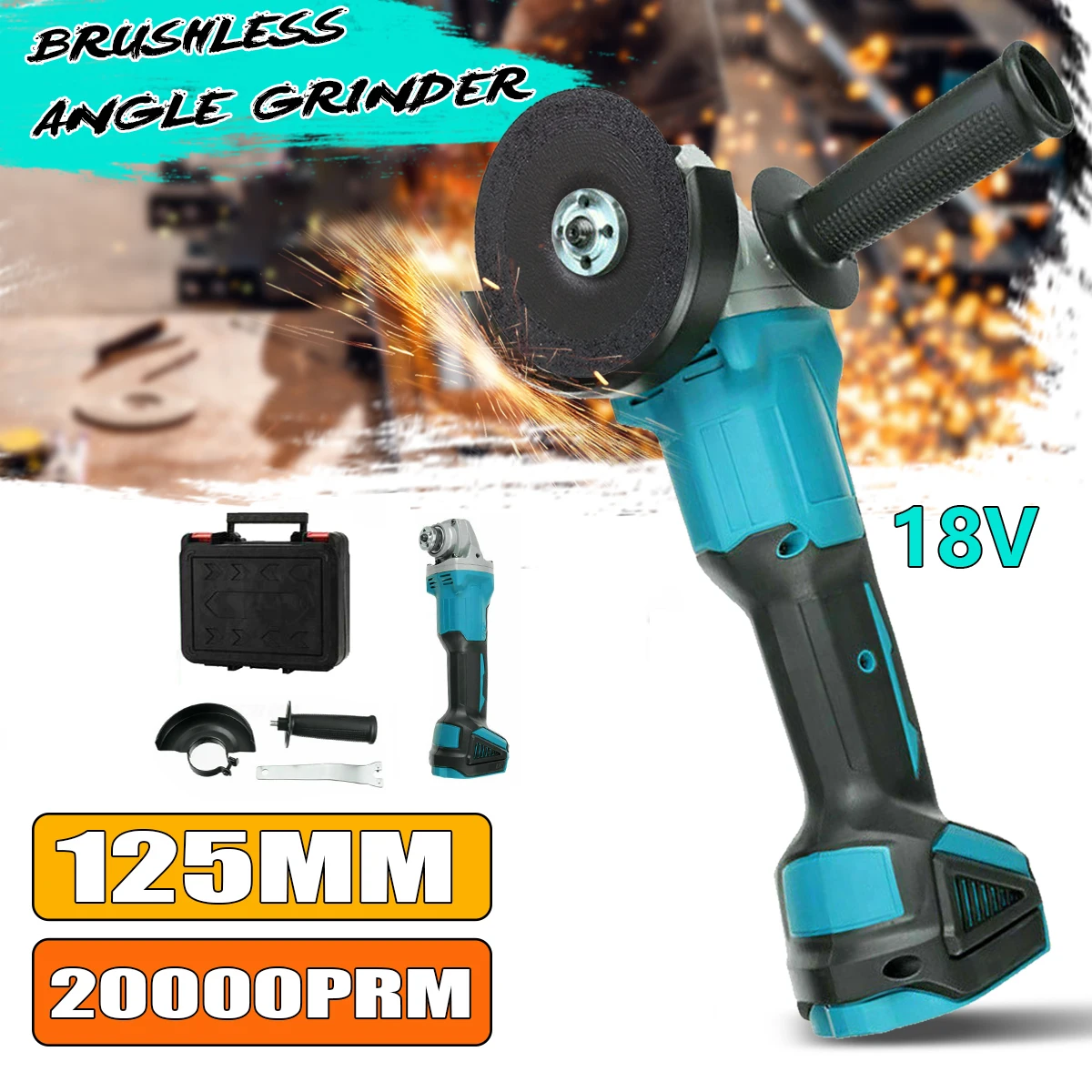

125mm Brushless Angle Grinder Cordless Electric Impact Angle Grinder Power Tool Polishing Cutting Machine for Makita 18V