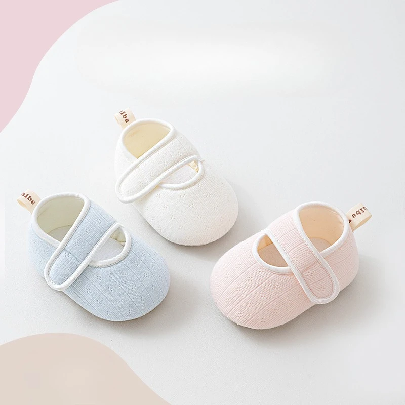 Newborn Infant Anti Slip First Walkers Cotton Soft-soled Walking Shoes for Baby Spring Summer Cute Solid Color Floor Shoes Socks