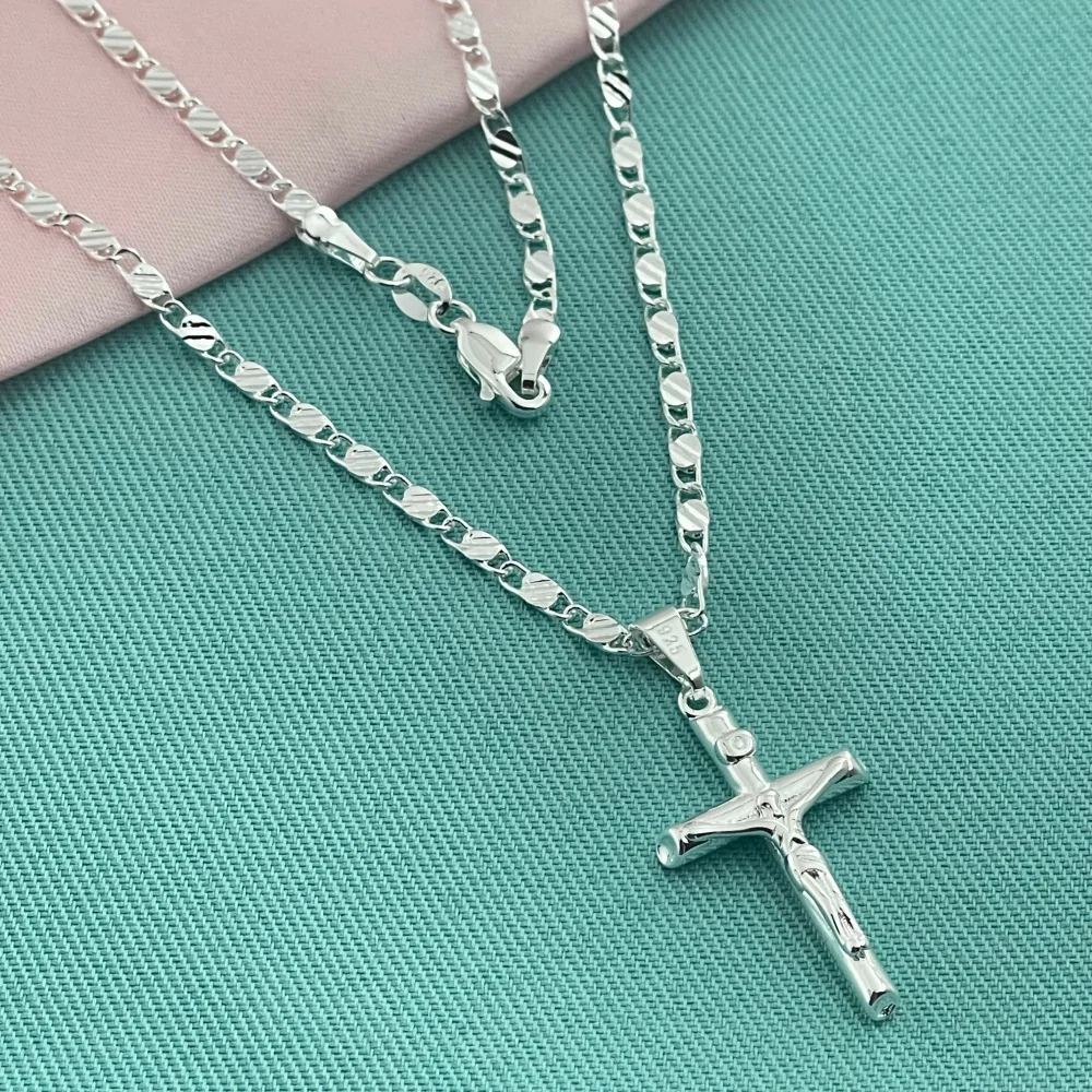 Lihong Unisex 925 Sterling Silver Cross Necklace Christ Crucifix Christian Jewelry Wholesale